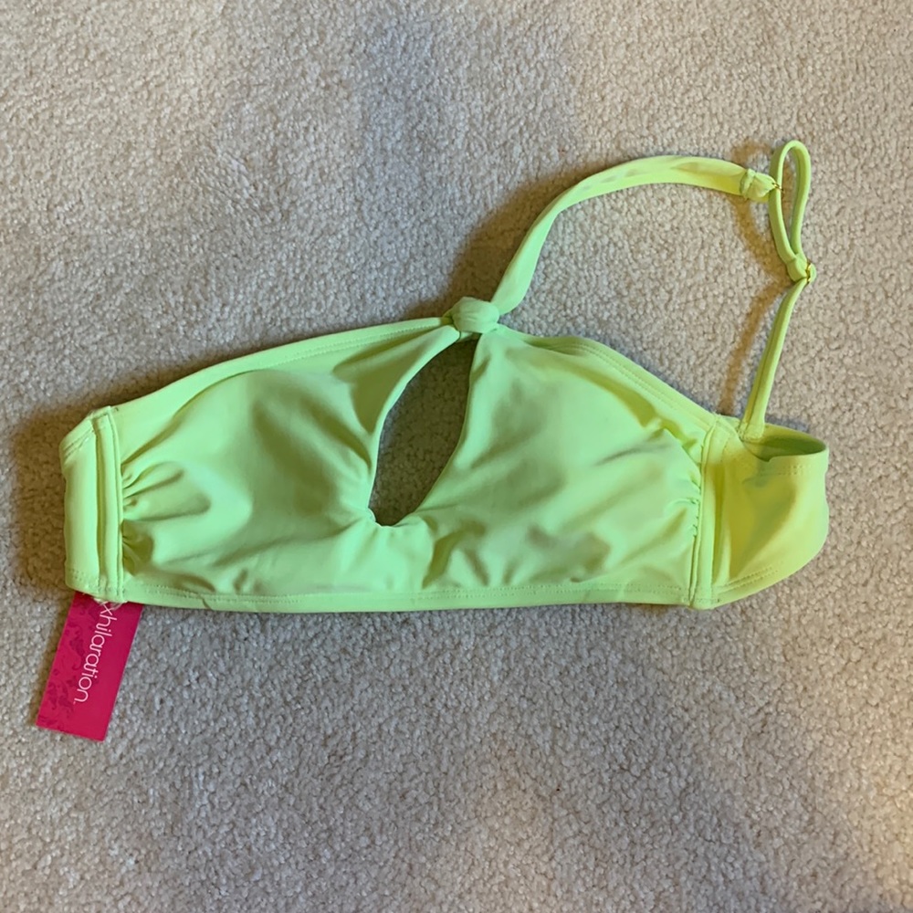 NEW WITH TAGS- lime green one shoulder cut out bathing suit top